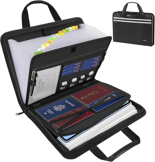 Accordion File Folder Organizer with Lock, 13 Pockets Fireproof Document Organizer with Handle & Zipper, Expanding File Folder with Tabs Document Holder for Letter A4 Files and More