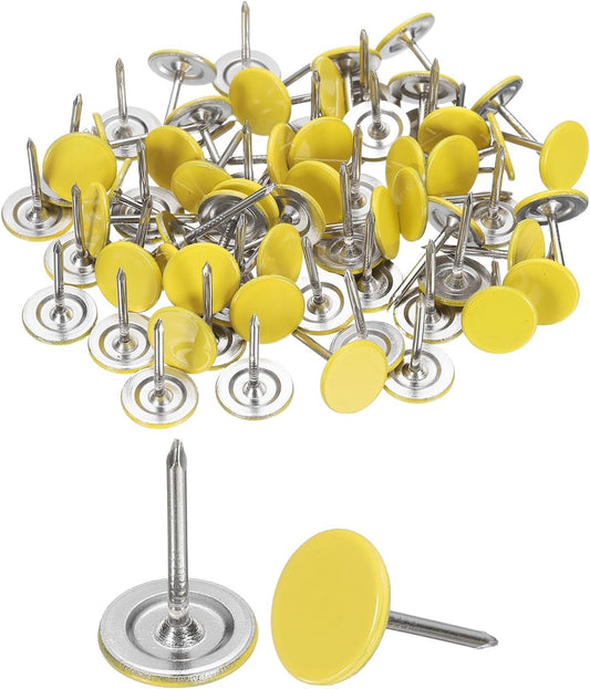 uxcell 60Pcs Upholstery Tacks, 11mmx17mm Flat Head Thumb Tack Decorative Furniture Nails Push Pins for Furniture Sofa Headboards, Yellow