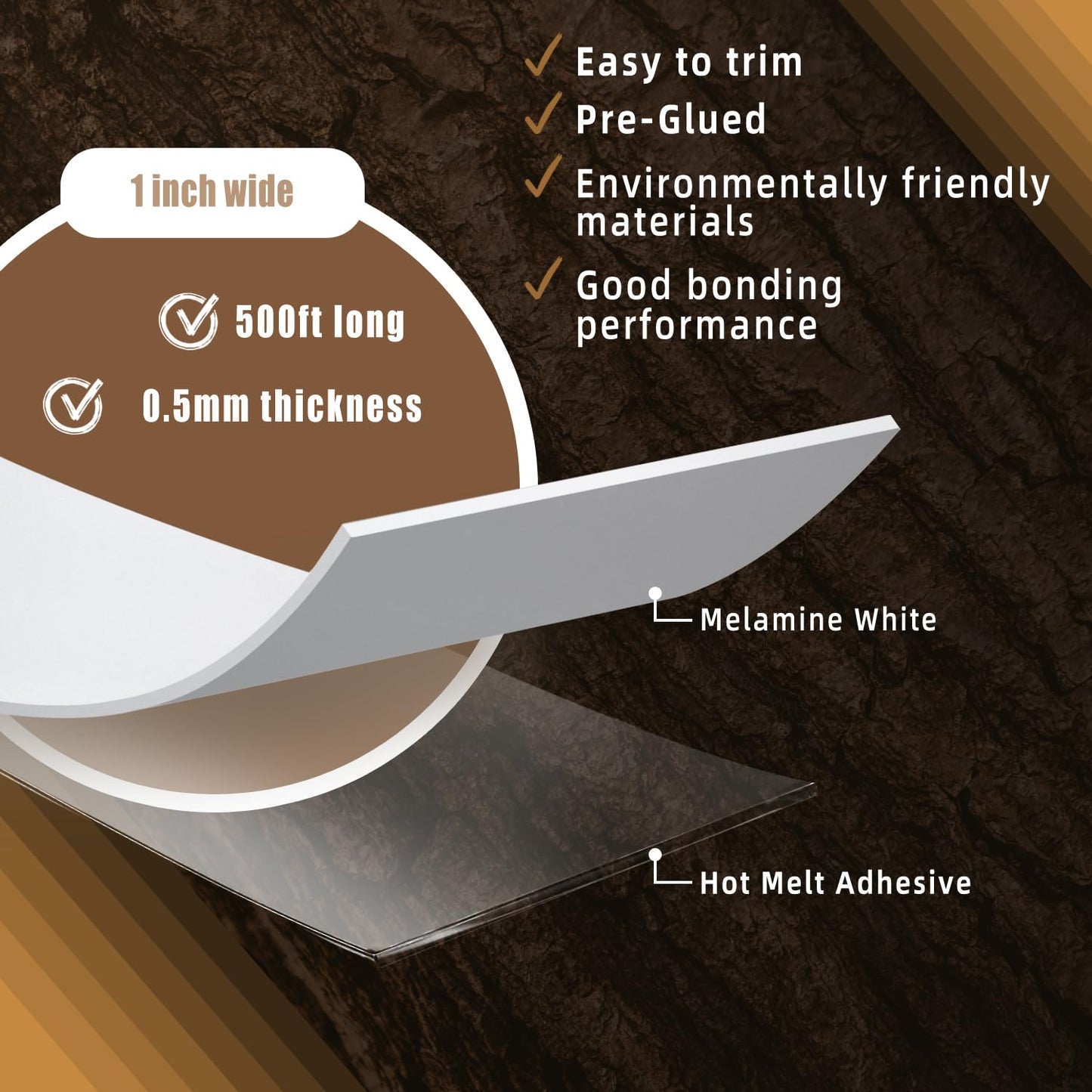 GSCIT Club White Melamine Edge Banding, 1 inch x 500ft Edge Banding with Hot Melt Adhesive Preglued Cabinet Edge Banding Flexible White Veneer Edging for Plywood