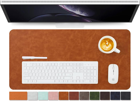 Distressed Leather Desk Mat - Non-Slip PU Desk Pad for Office and Home - Desk Organization and Accessories - Ideal for Large Mouse Pad and Desk Mats on Top of Desks(Tan,27.6"x 13.8")