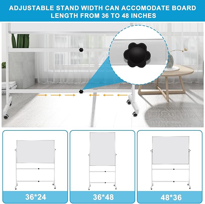 Mobile Dry Erase Board Magnetic Whiteboard on Wheels (Aluminium Frame) 36"x24" Portable White boards with Rolling Stand for Classroom, Office, Home