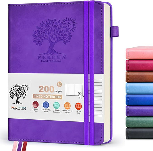 Lined Journal Notebook for Men & Women,200 Pages A5 Hardcover Leather Notebook (5.9"x8.5"), Travel Journal for Work, School, Business Writing, Note Taking, Notepad Diary (Purple)
