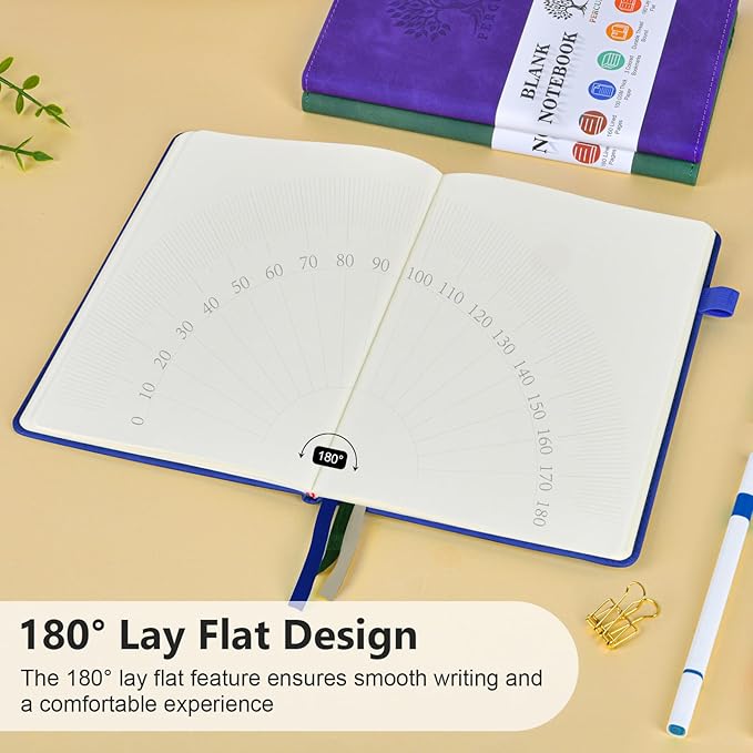 PERCUN Blank Journal Ntebook for Men & Women, 160 Pages Blank Journals for Writing, Drawing,Sketch Book,5.9" x 8.5" Leather Sketchbook, Unlined Notebook for Work, School, Art - Navy