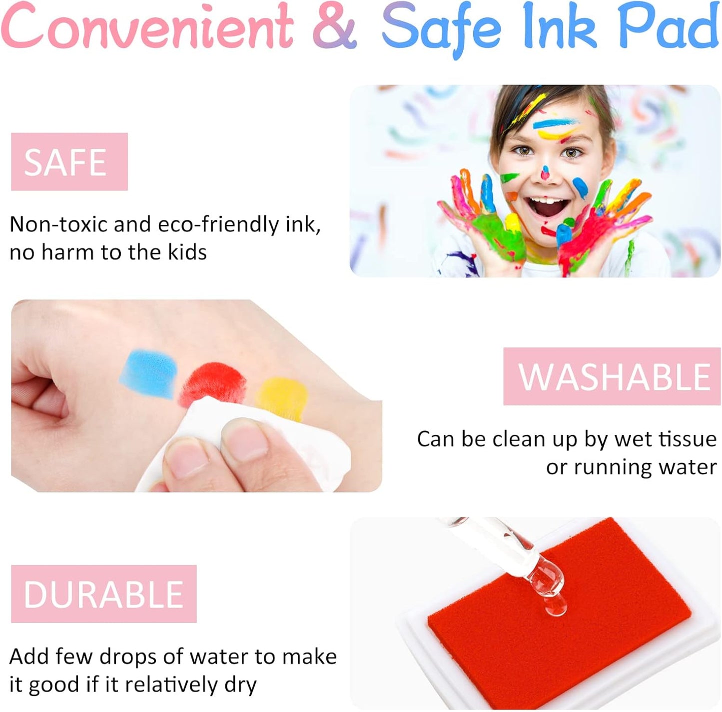 Fstaor 24 Colors Craft Ink Pads for Rubber Stamps, Washable Kids Ink Pads for Paper, Wood, Fabric, Fingerprint, Scrapbooking, DIY Arts & Crafts Supplies for Card Making