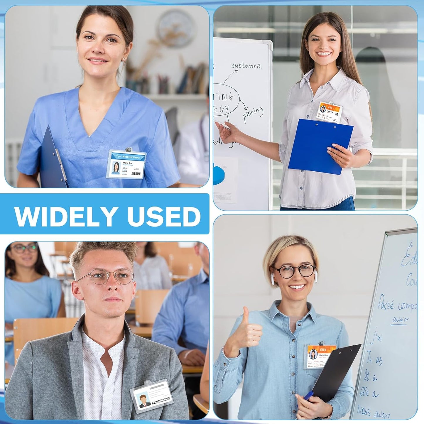 Zonon 150 Sets Name Badge Holders with Clip Clear on Name Tag Waterproof PVC ID Transparent Badge Holder with Resealable Zipper Seal Metal for Teacher Student Worker (Fixed Clips)