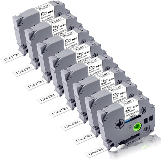 8P Flexible Label Tapes Compatible with Brother P Touch Label Tape TZe-FX231 Tape 12mm 0.47 Laminated White, Flexible-ID Wire Cable Labels Compatible with Brother Ptouch PT-D210 PT-D400 PTH100