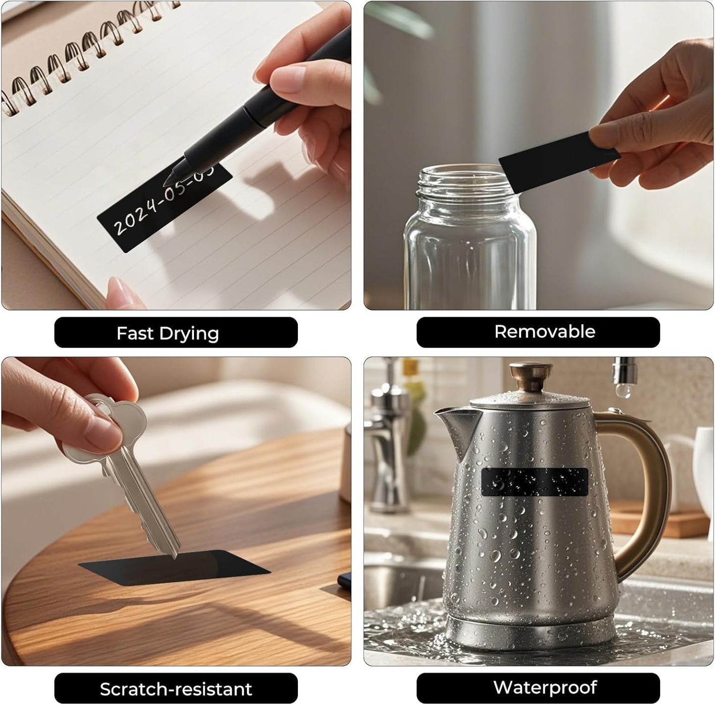 Colored Stickers 3×1 Inch Vinyl File Folder Sticker Black Rectangle Removable Waterproof Color Coding Moving Label for Boxes Office Inventory Labeling 160 PCS