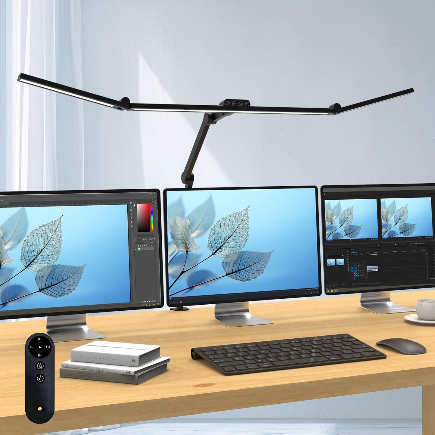 Micomlan 36W Bright Led Desk Lamp with Clamp, 47 Inches Long Architect Desk Lamp Home Office, Dimmable Table Light with Remote Adjustable Monitor Light Bar Tall Office Lighting for Computer Desktop