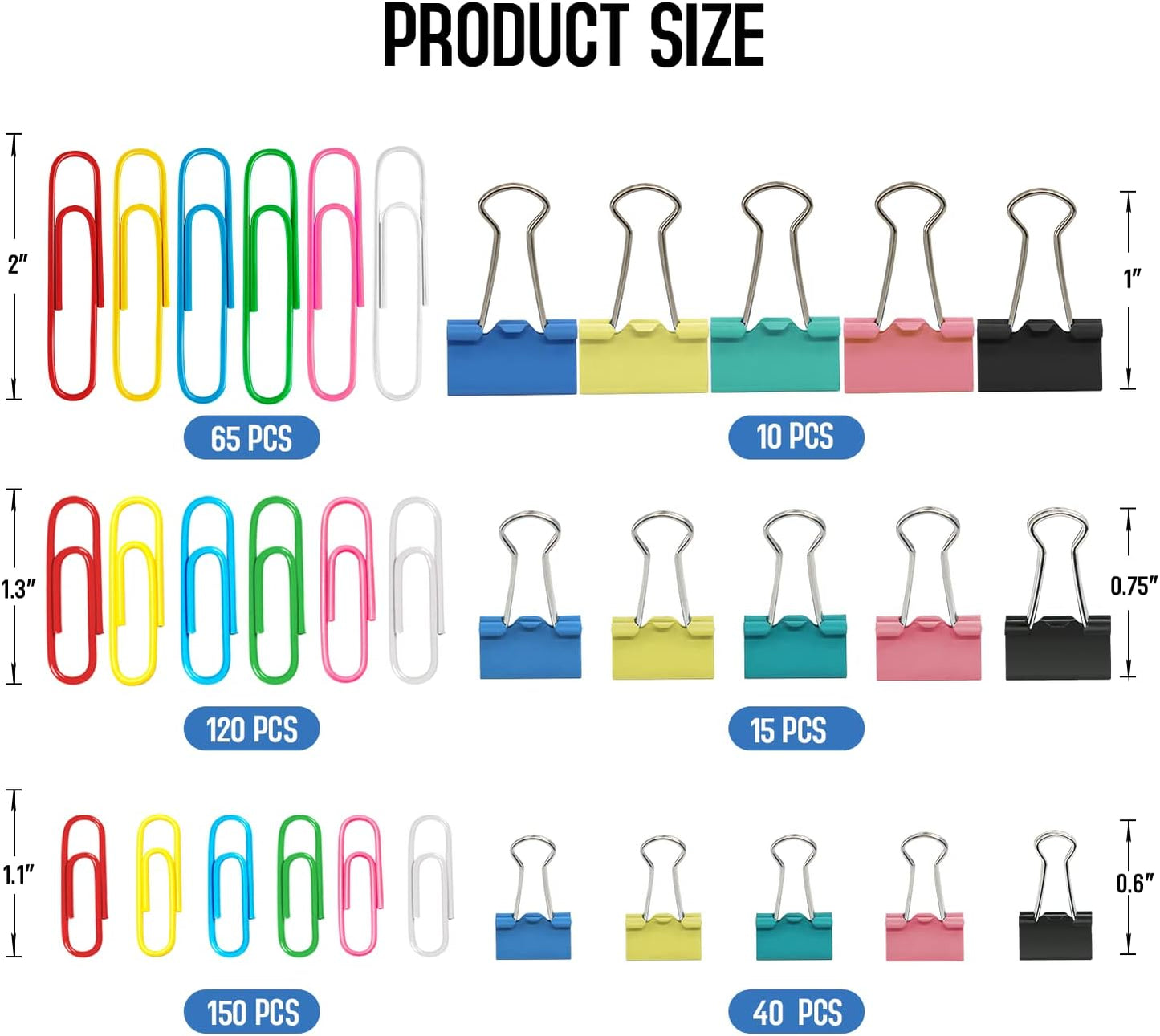 Paper Clips Binder Clips, 400 Pcs Colored Office Clips Set, Assorted Sizes Colored Paper Clips and Binder Clips Set Great for Document Organizing