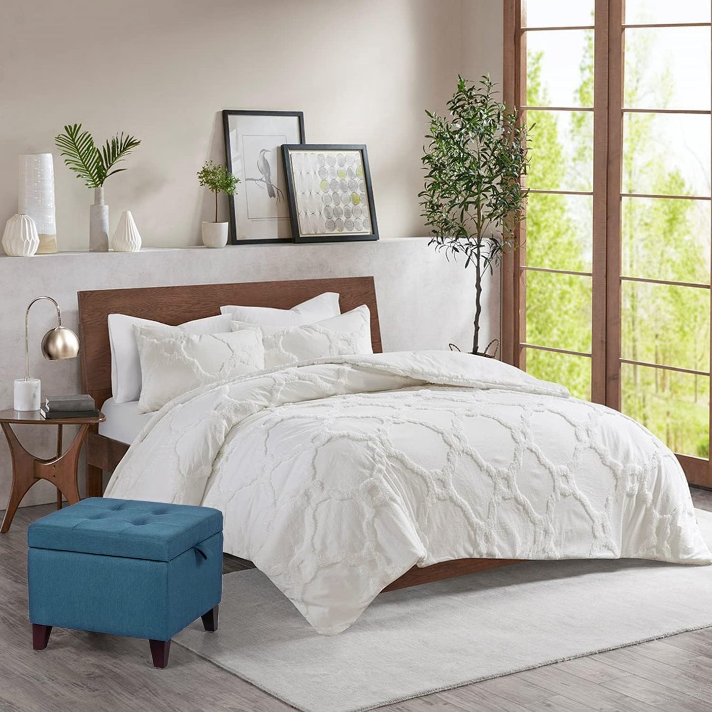 Adeco Square Fabric Storage Ottoman with Tufted Flip Top, 18x18x15