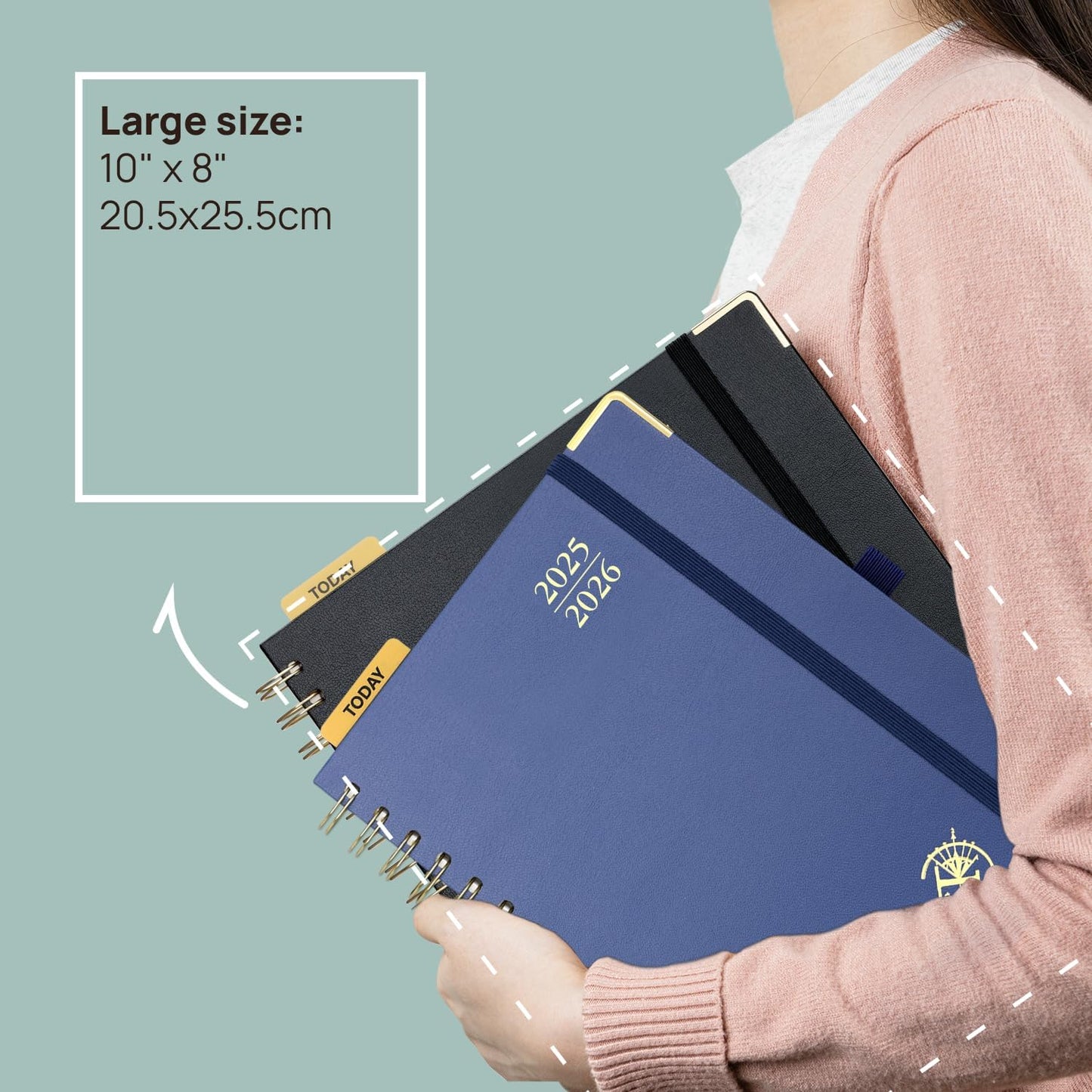 POPRUN Monthly Planner 2025-2026 Spiral Hardcover (8'' x 10''), 18 Months Calendar (Jul.2025 - Dec.2026)- 2 Pages per Month with Dotted Note Pages, Sunday Start, Laminated Tab - Light Pink