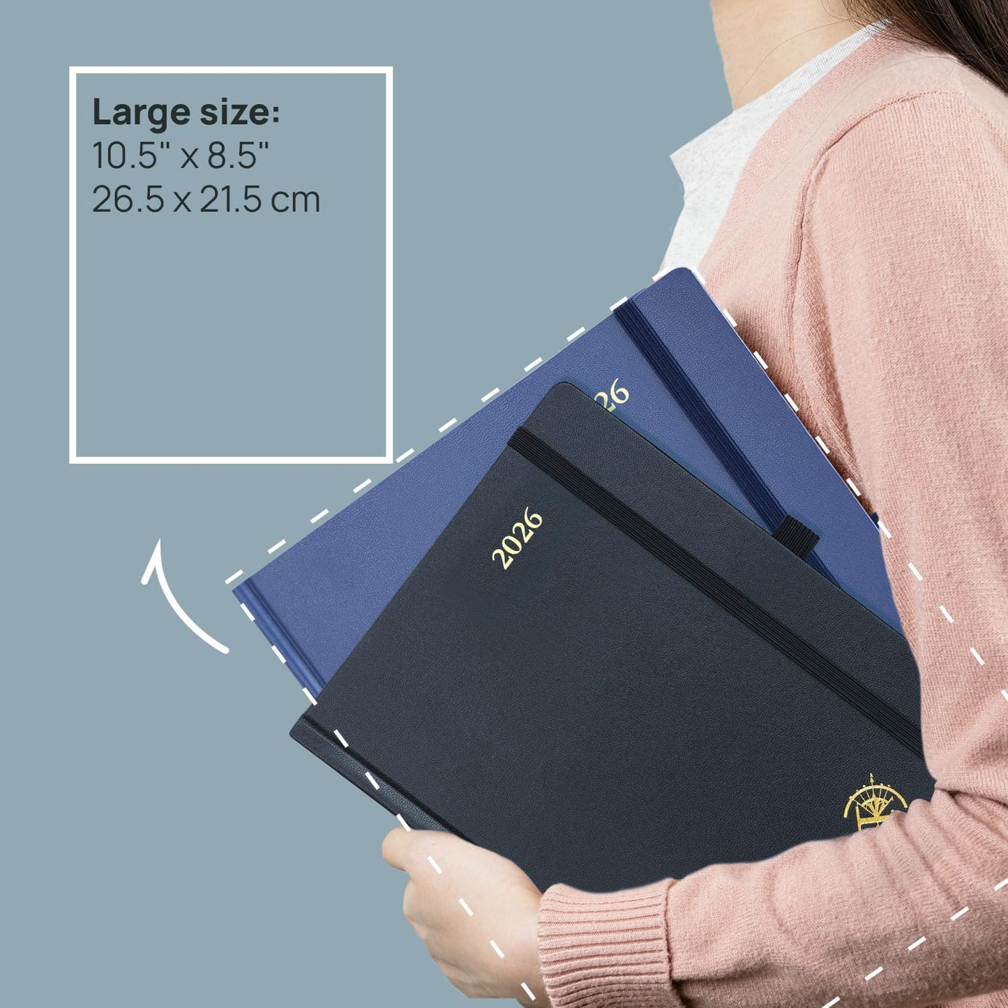 POPRUN 2026 Planner (Large Size 8.5''x 10.5'' Hardcover) - Daily Weekly and Monthly Calendar Agenda 2026 Appointment Book with Hourly Time Slots, Monthly Tabs, 100 GSM - Haze Blue