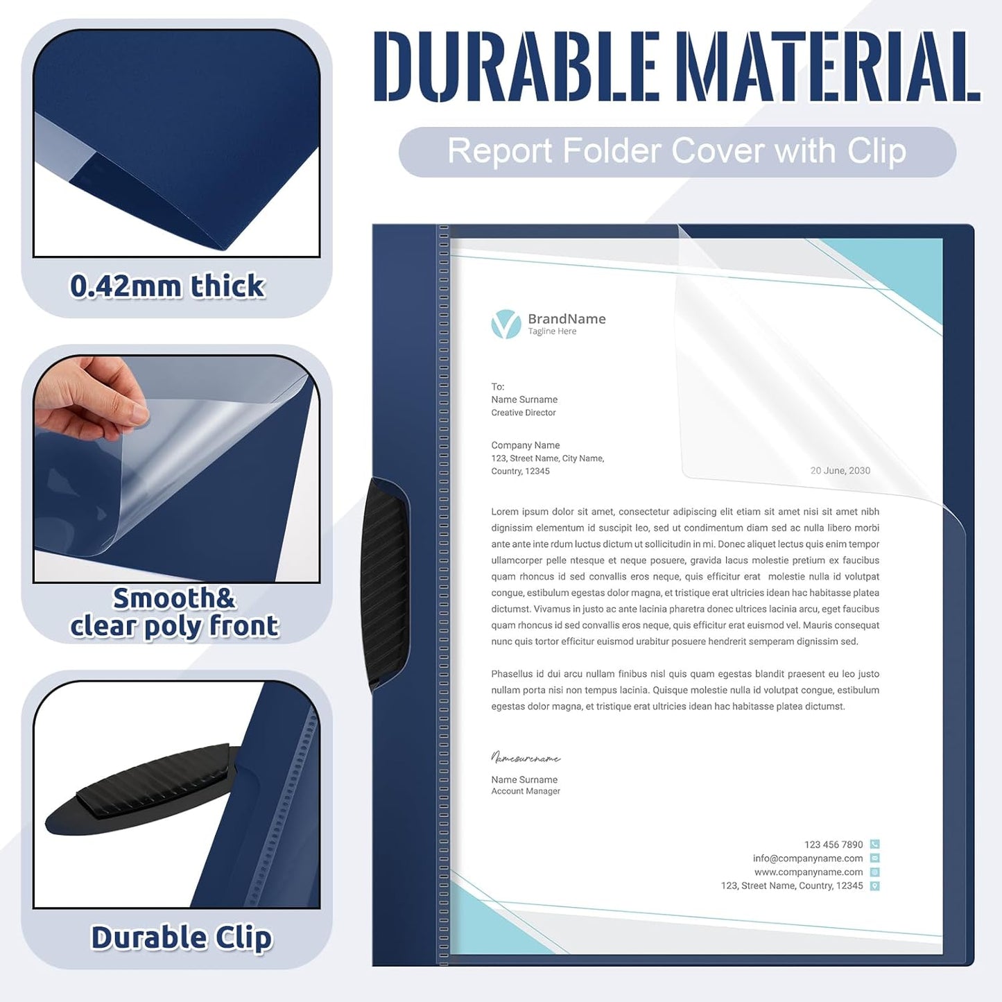 Teling 48 Pcs Report Covers with Sliding Bar Clear Plastic Presentation Folders 9.4 x 11.8 Inches Paper Binder Pocket Folder for Back to School Classroom Business Files Document Office (Navy Blue)