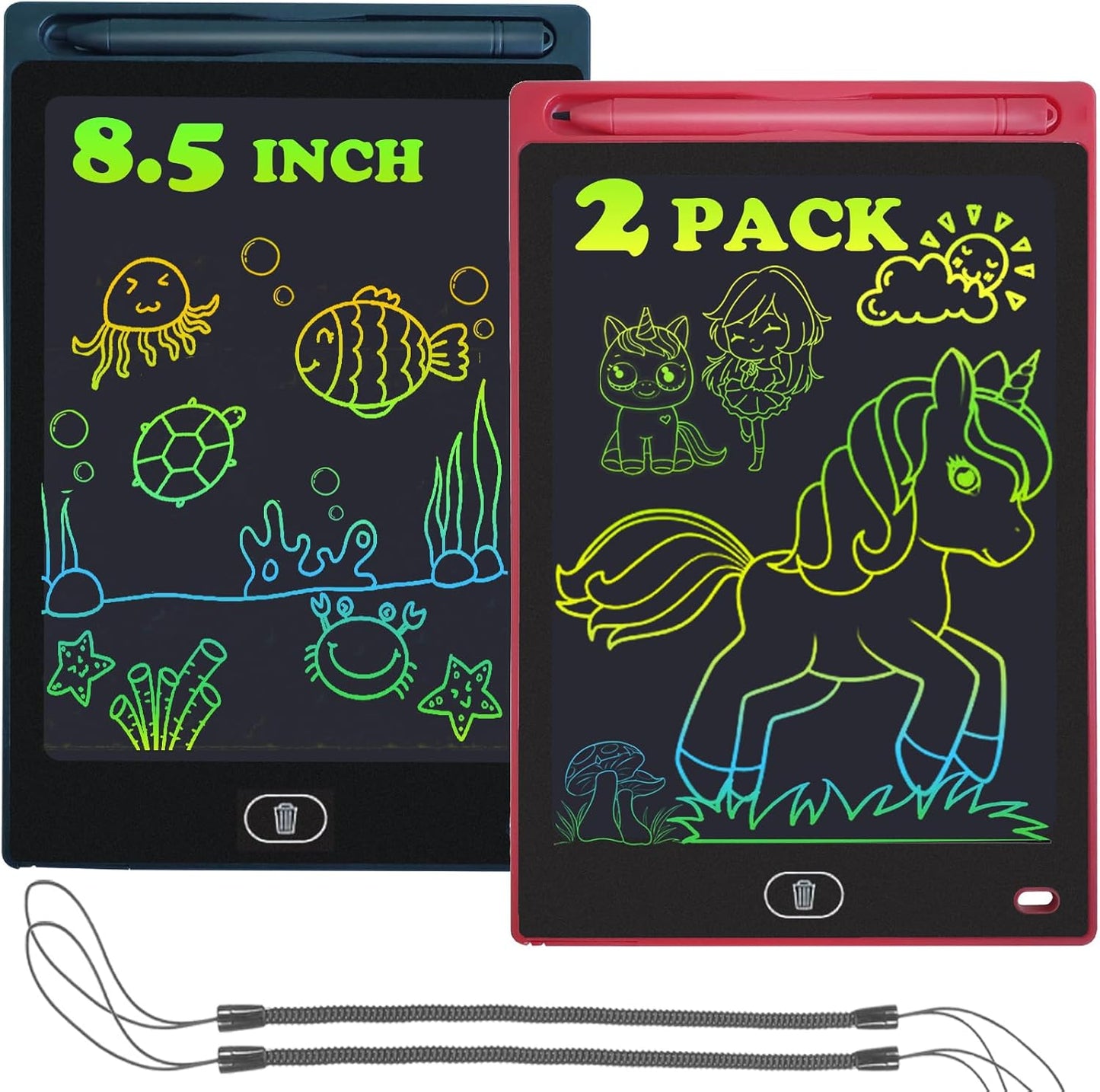 2 Pack LCD Writing Tablet for Kids 8.5 Inch Colorful Toddler Drawing Board Kid Travel Games Activity Learning Doodle Board Toys Gift for Age 3 4 5 6 7 8 Year Old Girls Boys(Black+Red)