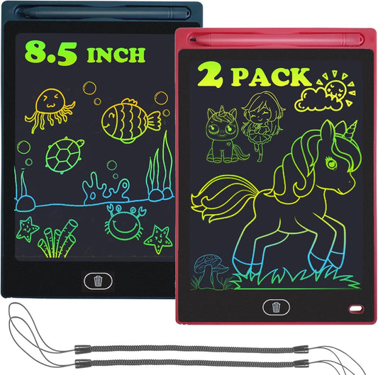 2 Pack LCD Writing Tablet for Kids 8.5 Inch Colorful Toddler Drawing Board Kid Travel Games Activity Learning Doodle Board Toys Gift for Age 3 4 5 6 7 8 Year Old Girls Boys(Black+Red)
