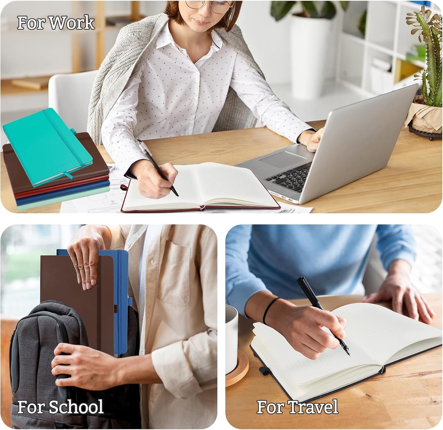 2Pack Bullet Dotted Hardcover Journal Notebook, A5 140 Pages 120Gsm Thick Paper for School,Note Taking,Work,Diary，5.7"*8.3",Light Green