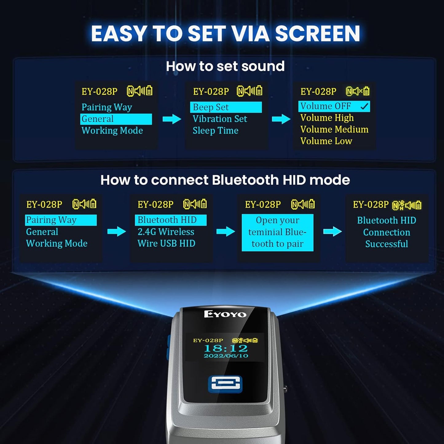 Eyoyo Mini Bluetooth QR Code Scanner with LCD Display, Portable Wireless 1D 2D Book Barcode Scanner Reader for Library Classroom Inventory Compatible with iPhone iPad Android iOS POS Laptop Tablet