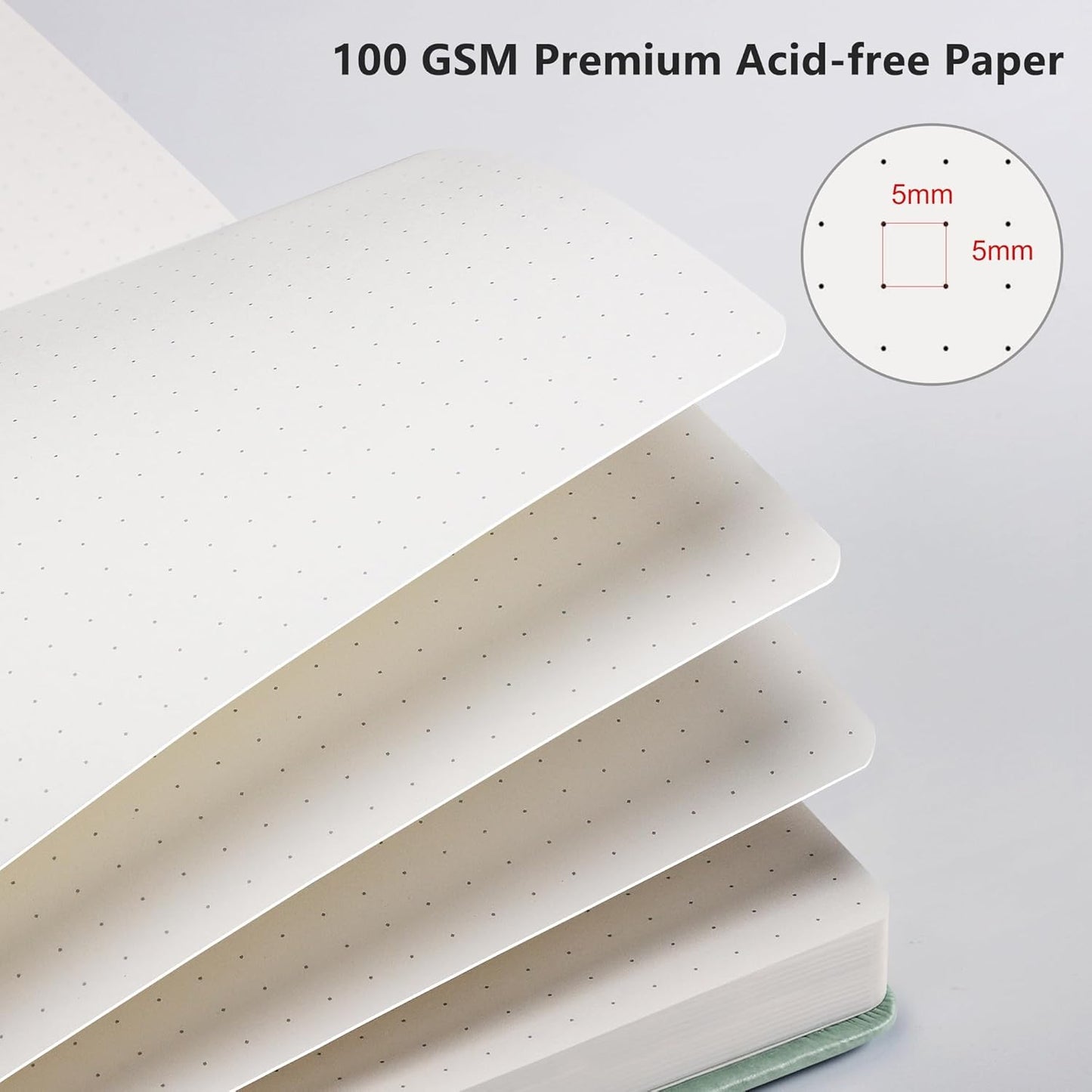 RETTACY Bullet Dotted Journal Notebook, 192 Pages, A5 Medium Size (5.7'' x 8.3''), Leather Hardcover, 100 GSM Thick Paper, for Bullet Journaling, Planning, Tracking (Sage Green)