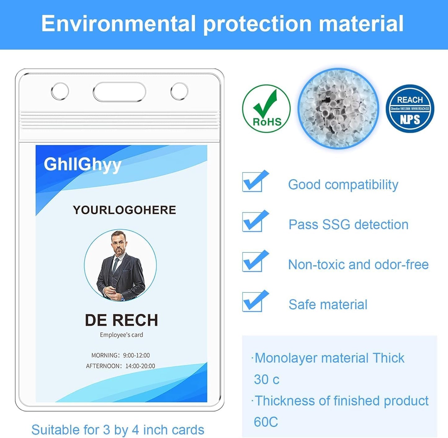 200 Pack Extra Thick Name Badge Holders, Heavy Duty & Sealable Waterproof Vertical ID Badge Holders, Durable Clear PVC Plastic Badge Sleeve for Credit Card/Shcool Work Badge/Room Key/RFID