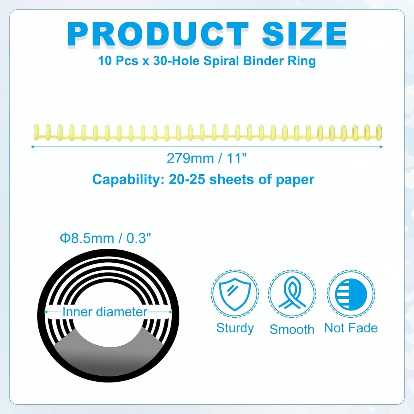 PATIKIL 8.5mm(0.3") Spiral Binder Ring,10 Pcs 30 Rings 25 Sheet Capacity Comb Binding Spines for Binding Paper Sheets Notebook Calendar Picture Album, Yellow