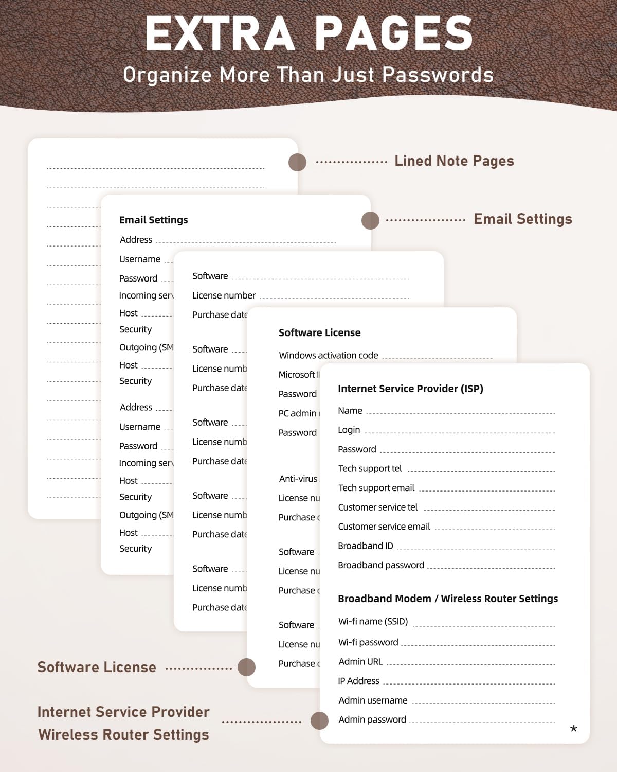 WEMATE Password Book with Alphabetical Tabs, Spiral Password Keeper Book for Seniors, Internet Password Notebook Password Journal Logbook Log in Detail, Small – 4.7''x 6'' (Brown)