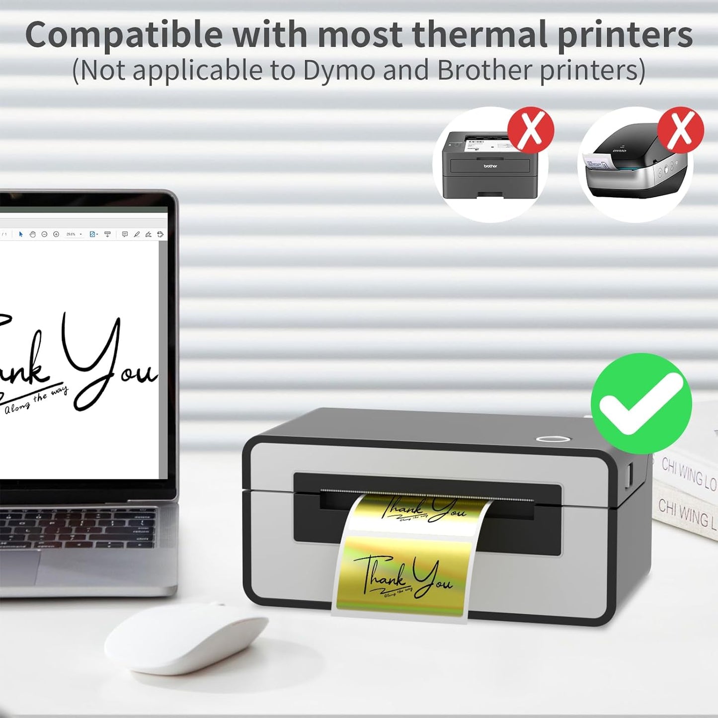 MFLABEL 2.25" x 1.25" Holographic Gold Thermal Labels, 500pcs Waterproof Self-Adhesive Printable Stickers for Thermal Printers, Small Business Logo, Barcode, Packaging