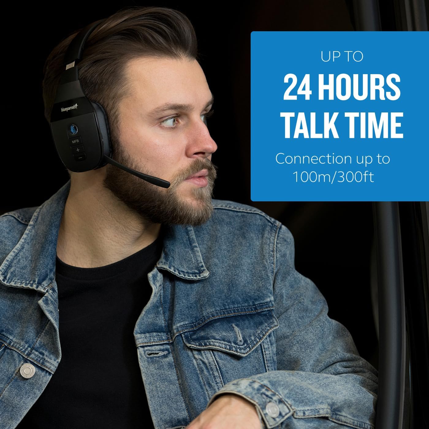 BlueParrott S450-XT Stereo Bluetooth Wireless Headphones 82% Noise Canceling Over Head Headset with Mic for Music and Calls, Hi-Fi Stereo Audio, 300 ft. Wireless Range, 24 hrs. Talk Time, Black