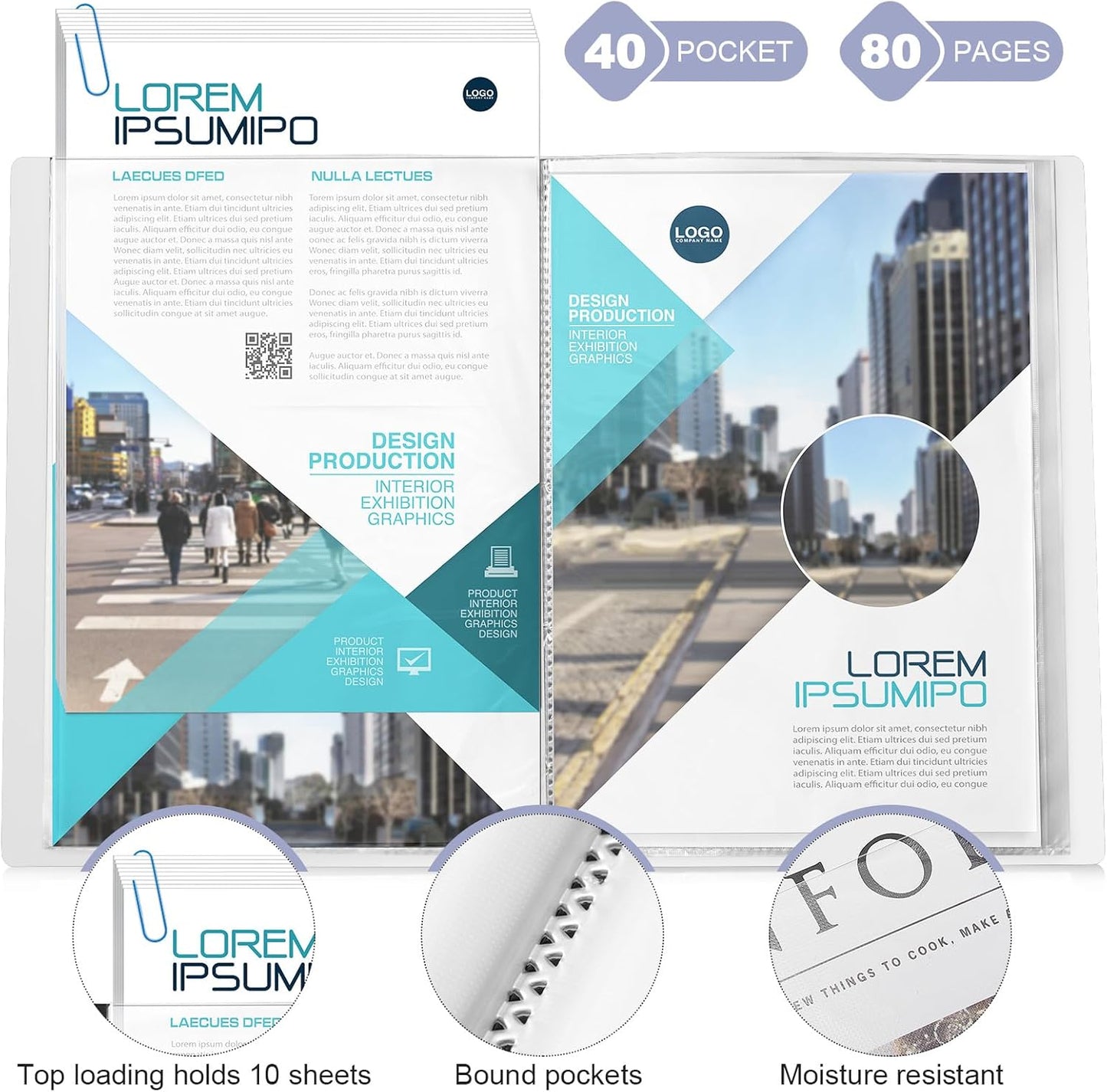 Marspark 6 Pcs Binder with Plastic Sleeves Large 8.5" x 11" Display Presentation Book 40 Pocket 80 Pages Art Portfolio Folder Clear Sheet Protector for Photo Document (White)