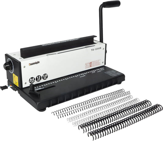 TD-1200R Binding Machine, 3:1 Pitch Wire Binding Machine, 34 Round Holes, Punch 12 Sheets/Bind 120 Sheets with Sturdy Metal Construction