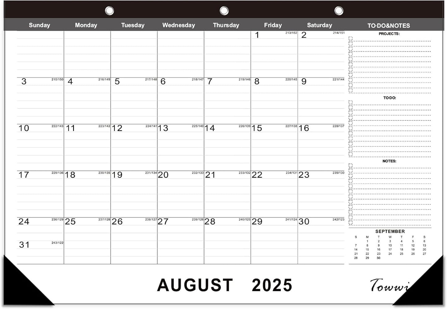 TOWWI 2025-2026 Desk Calendar, 17"x12" Desktop Monthly Calenda for Home, Office, Family with To-do List, Ruled Blocks, Corner Protectors