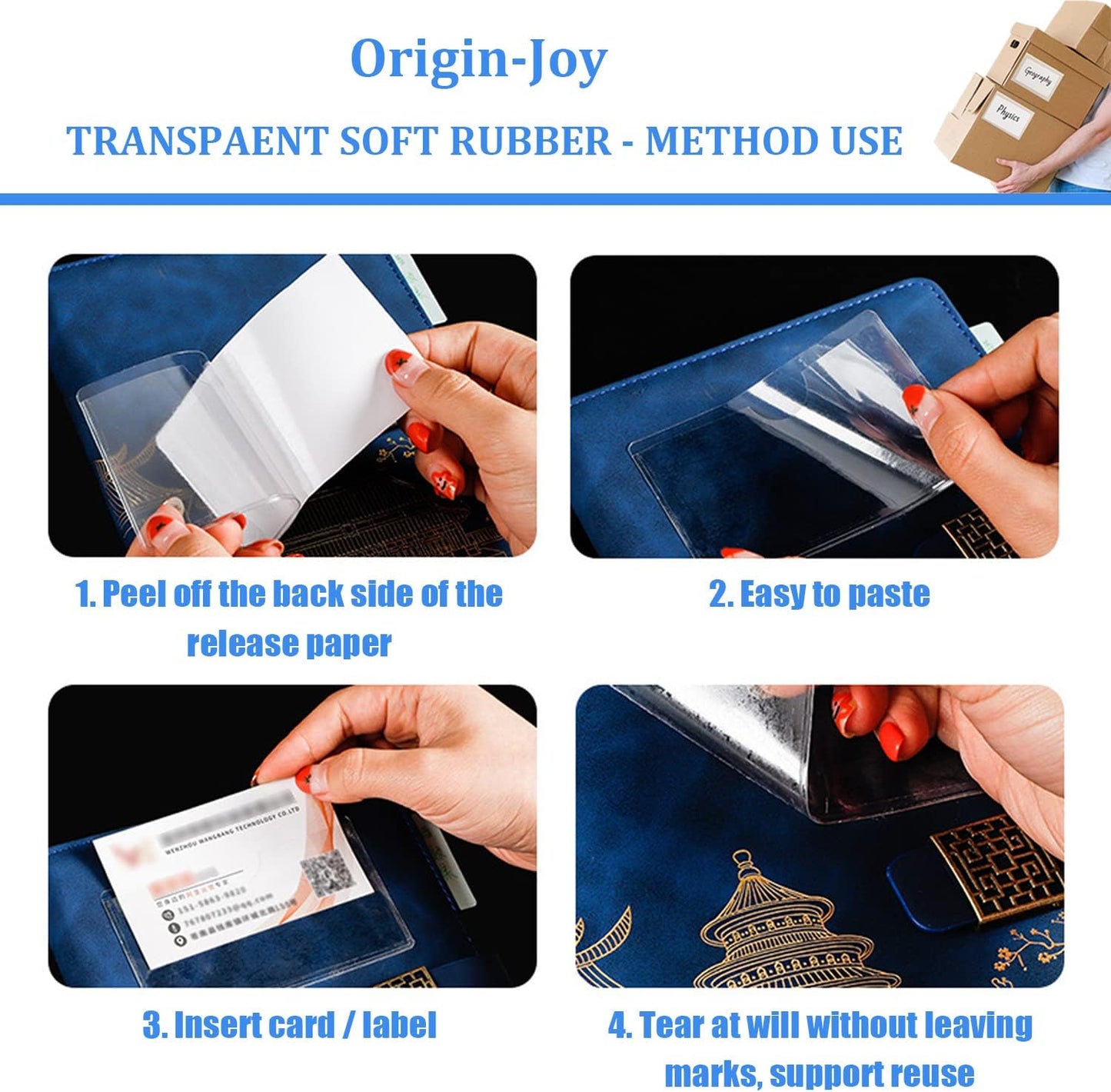 Origin-Joy 25 PCS Self-Adhesive Index Label Pockets, Clear Plastic Peel & Stick Card Holders with Top Open for Loading (4.5 x 5.5 inch)