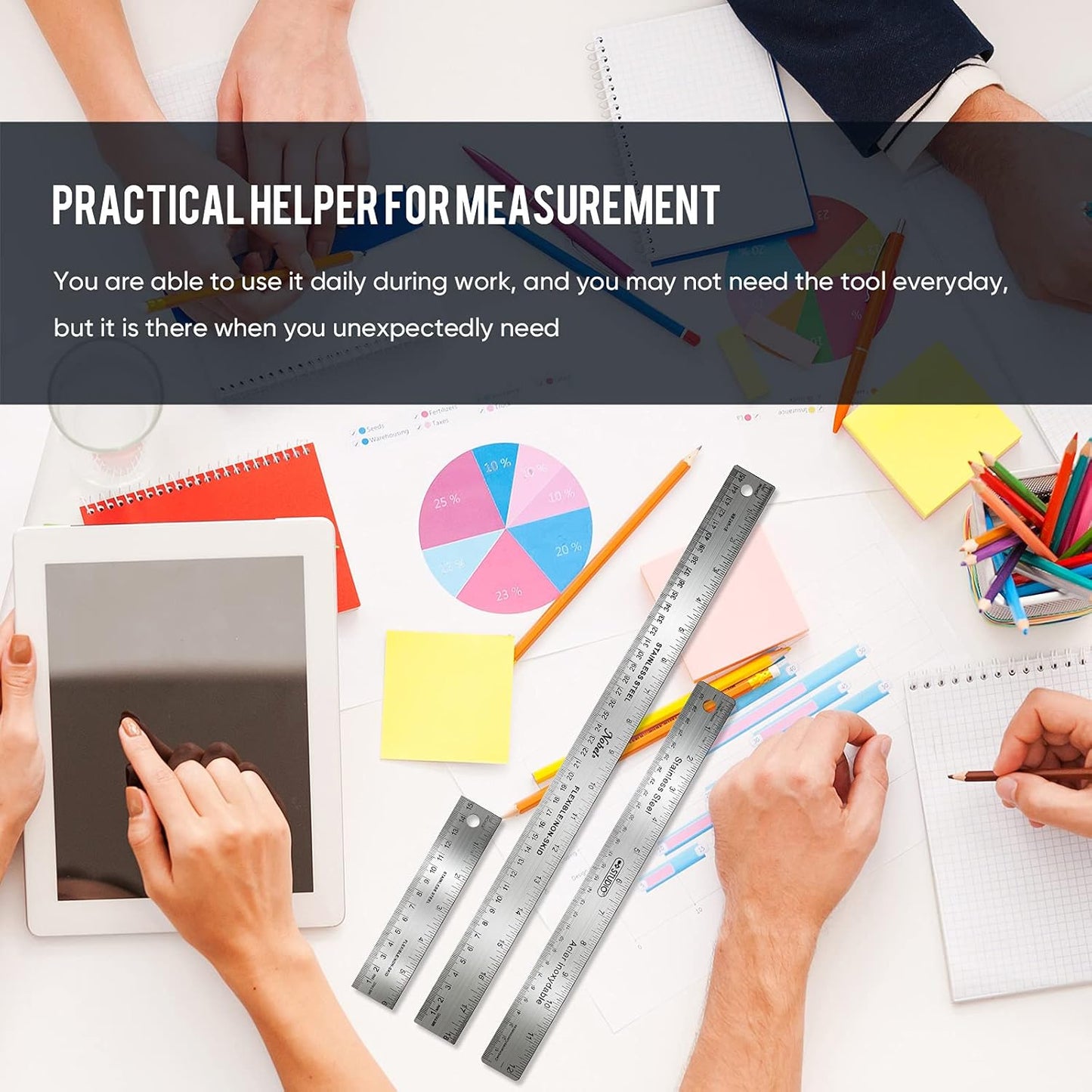 Frienda 2 Pcs Metal Ruler Cork Backed 6 Inch and 12 Inch Stainless Steel Rulers with Cork Backing Non Slip Straight Edge Measure Ruler for Student Graduation Back School Supply