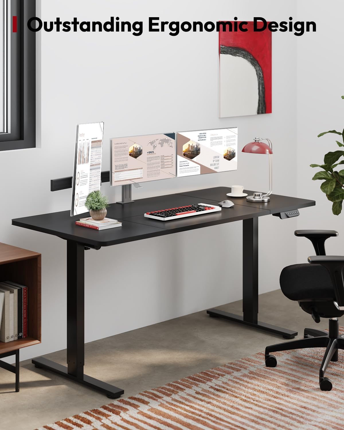 SANODESK Standing Desk Height Adjustable Electric Stand up Desk 63x28 Inches Sit Stand Home Office Desk with Splice Board, Black Frame/Black Top