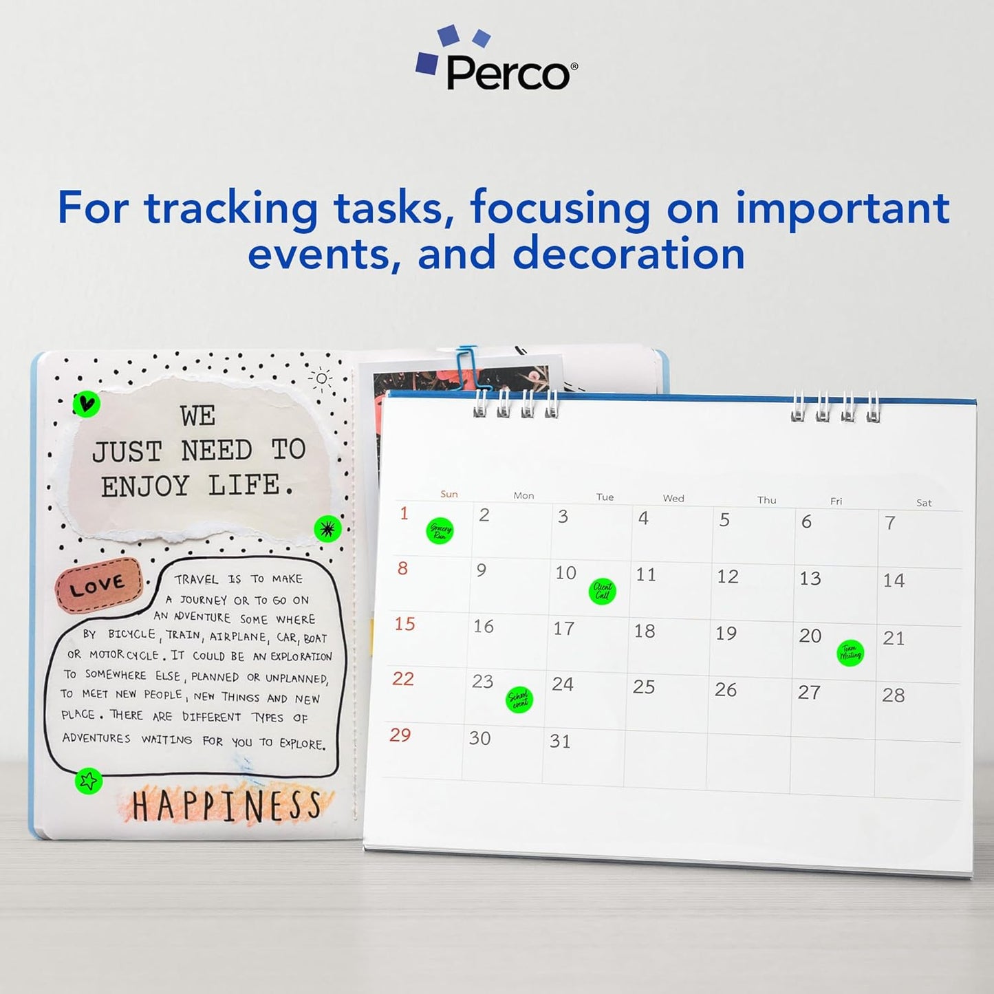 Perco Fluorescent Green 1/2-Inch Round Circle Dot Sticker Labels with Easy Peel Perforation - 3,000 Labels per Roll - Strong Adhesion, Vibrant Colors for Organizing, Crafting & More - Made in USA