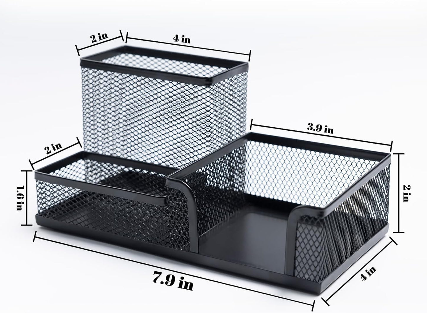 2 Pieces Black Mesh Pen Holder Desktop Organizers Pencil Holder for Desk 3 Compartments Metal Office Supply Organizer with Sticky Notes Holder forOffice Desk Accessories