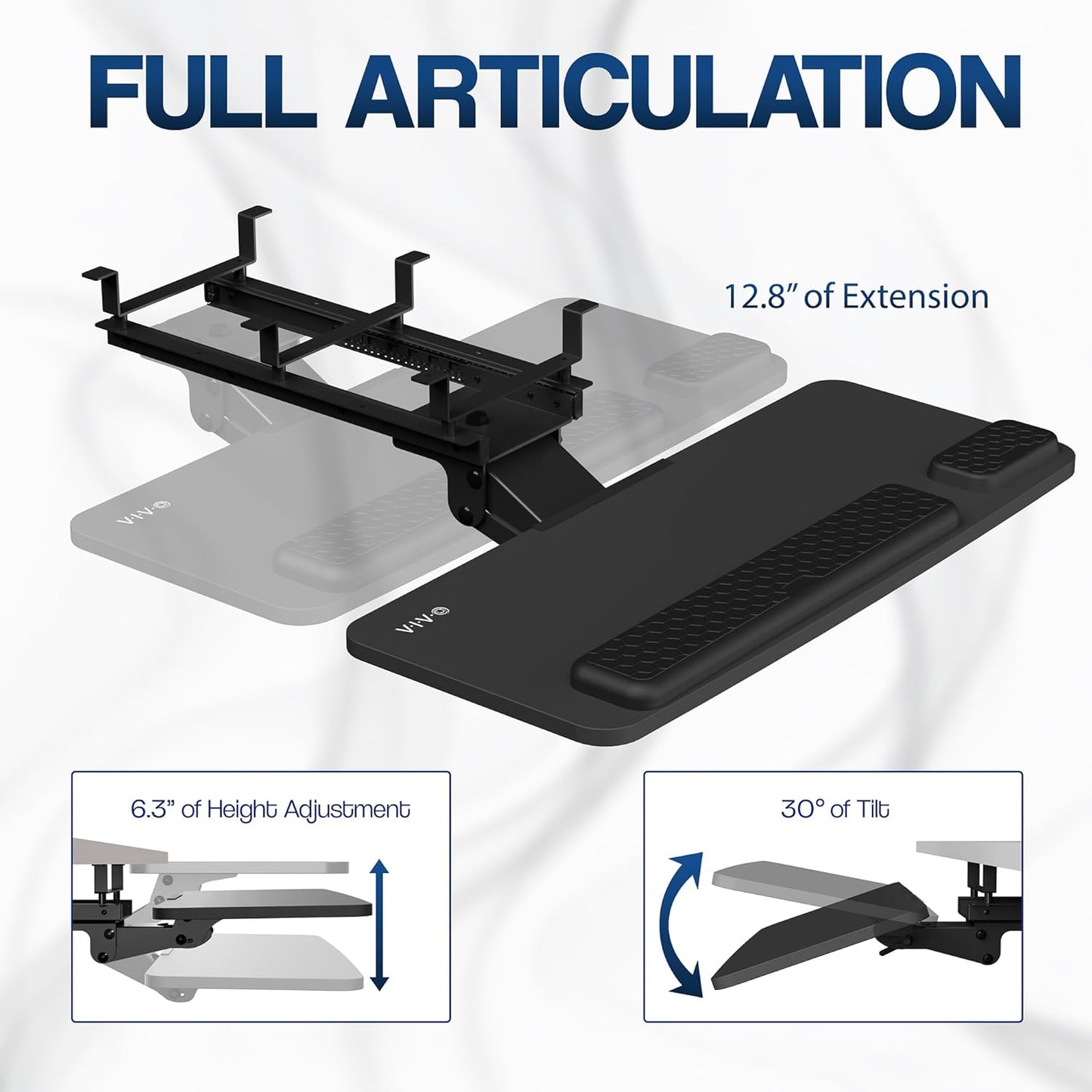 VIVO Premium Adjustable Computer Keyboard and Mouse Platform Tray, Ergonomic Under Table Desk Mount Drawer with Padding, Black, MOUNT-KB27P-B