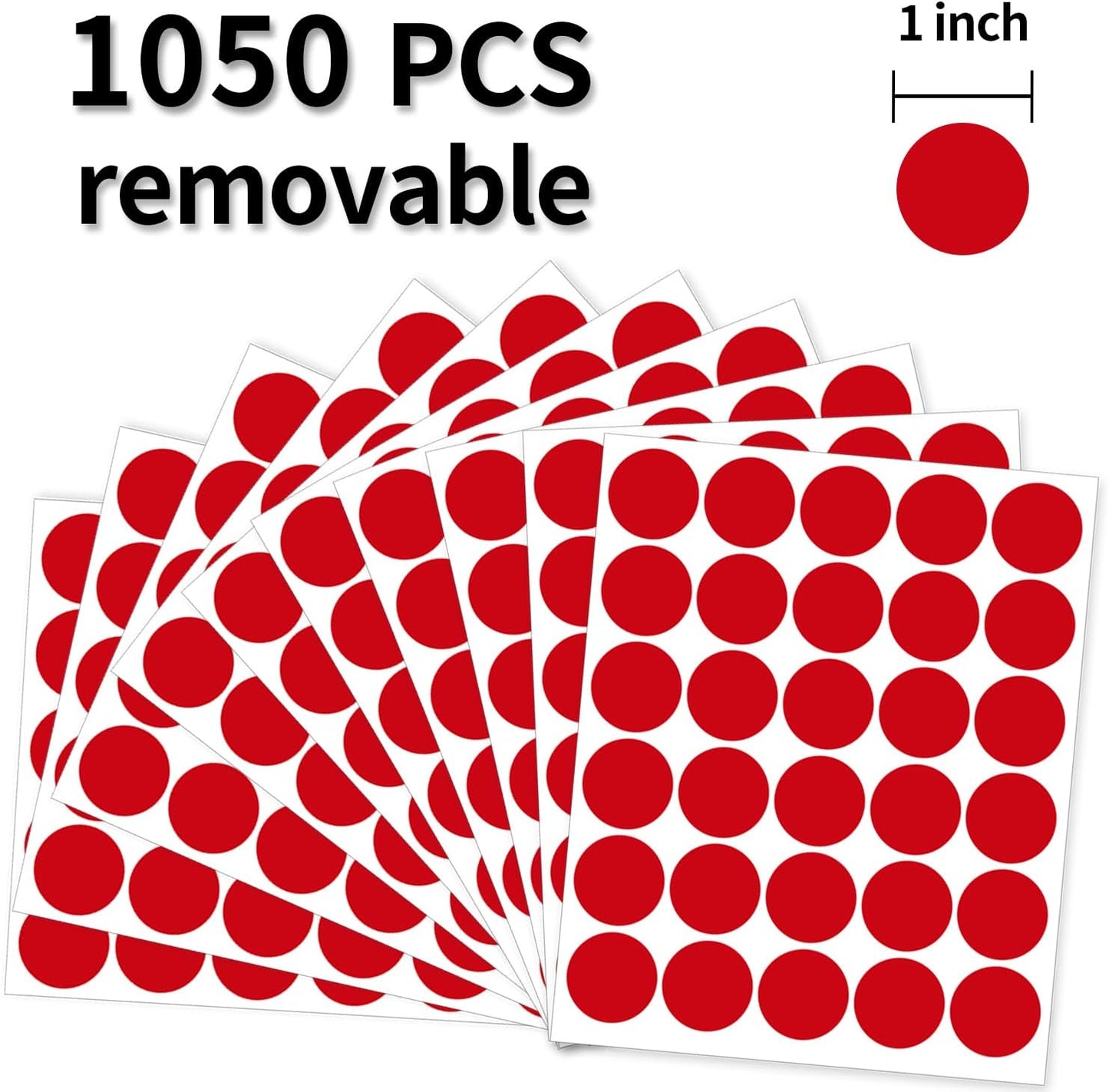 1 Inch Removable Color Code Dot Sticker Round Labels,Garage Sale Stickers Price Tags Label Blank Yard Sale Circle Dot Stickers Removable Writable Not Blurry (1050 Pack,Red)