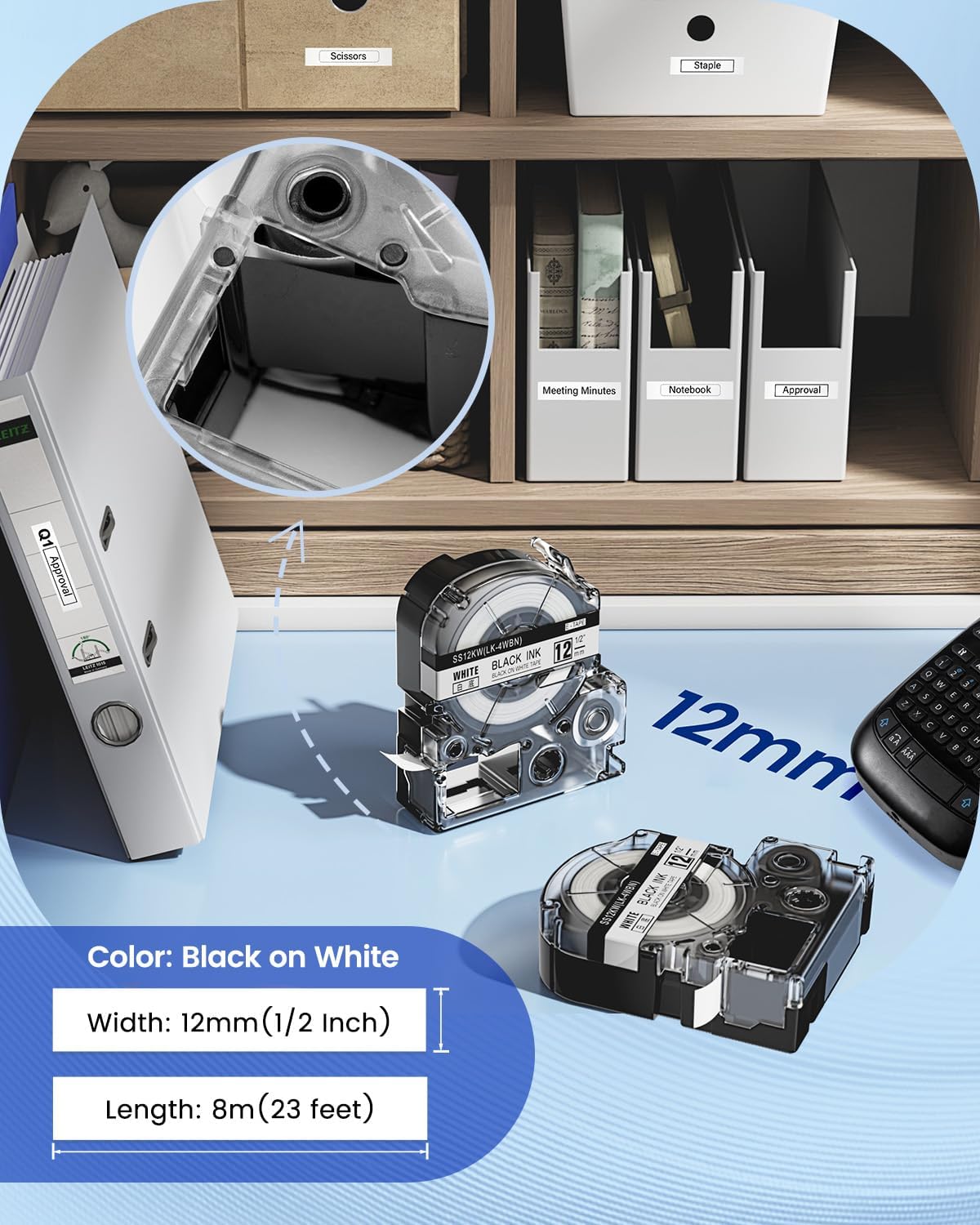 Anycolor Compatible with Epson Label Maker Tape 12mm LK-4WBN LC-4WBN 4WBN9 SS12KW 1/2" Black on White 0.47" Label Tape Work for Epson LabelWorks LW300 LW400 LW500 LW700 LW-K200PX Label Maker, 5-Pack