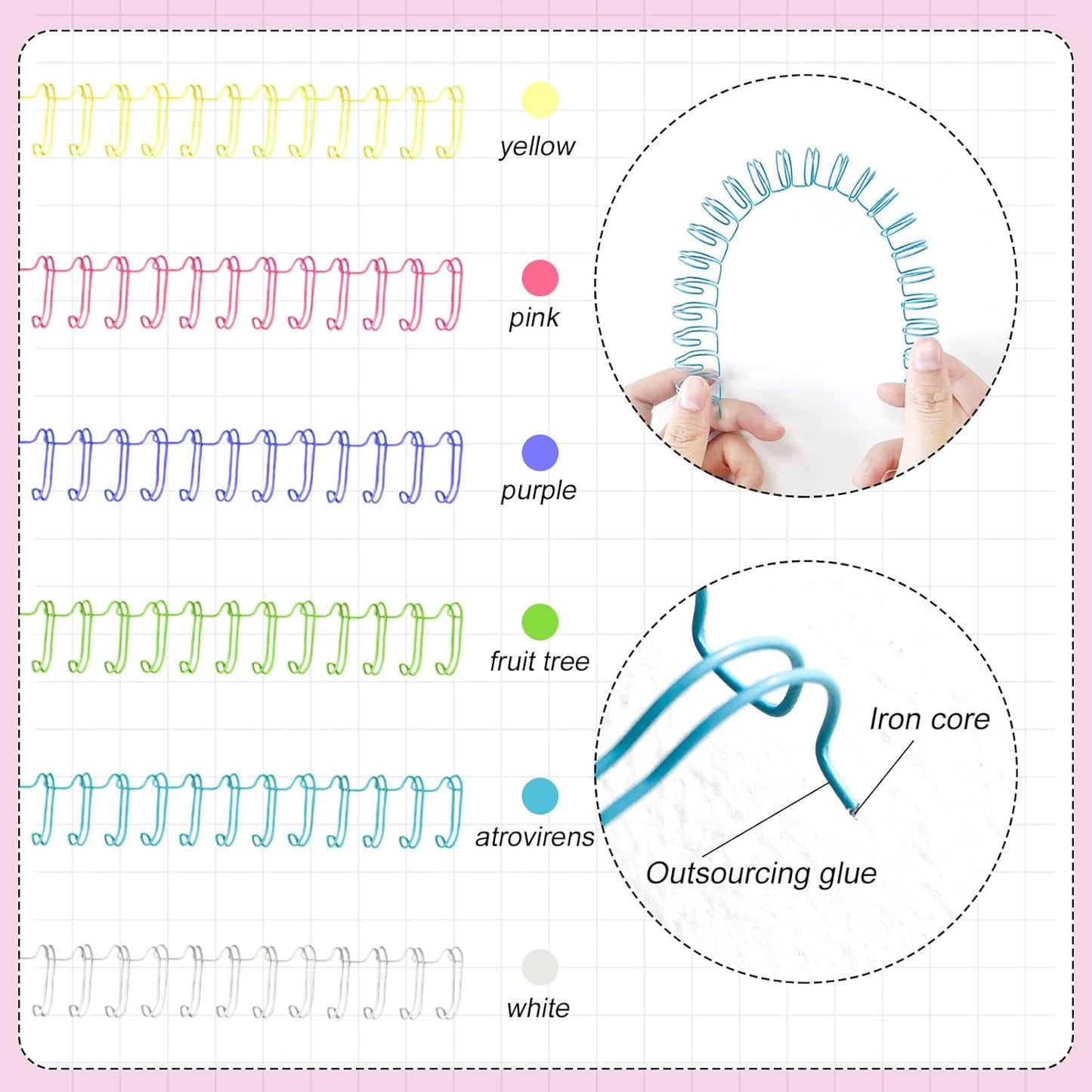 30Pcs Metal Double Loop Binding Wires Double Spiral Binding Ring Coil, 9/16" 23 Holes, 2:1 Pitch Cinch Binding Machine Wire for Teacher Student Document Notebook File Making (Iridescence)