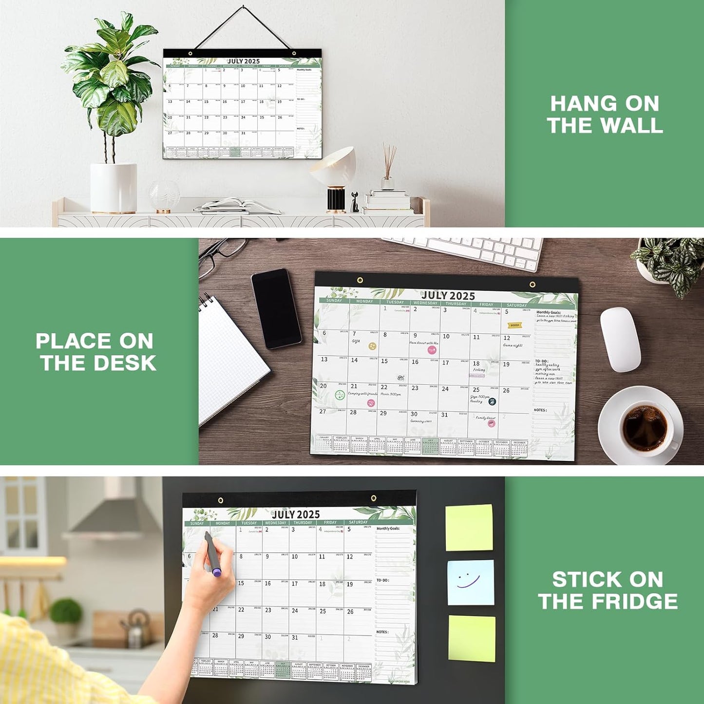 Ospelelf 2025-2026 Calendar Magnetic Desk Wall Desktop Monthly Planner from July 2025 to December 2026 Large To Do Pad with Plastic Cover for Office 17" X 12" Plant
