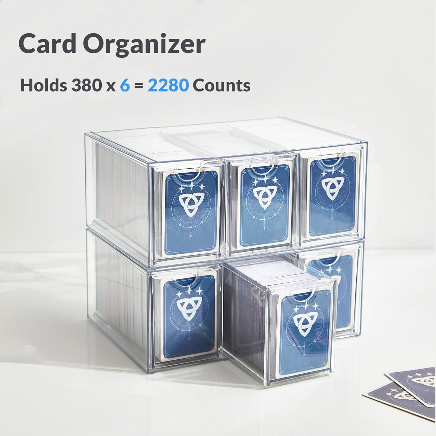 6 Drawer Trading Card Storage Box, 2200+ Cards Organizer with Divider, Clear Stackable Drawers for TCG, MTG, PTCG, Sports Cards (6 Drawer Card Box)