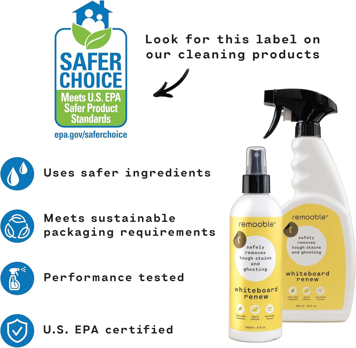 Remooble Dry Erase Whiteboard Cleaner Spray - Safely Removes Tough Stains and Ghosting (12 Pack)