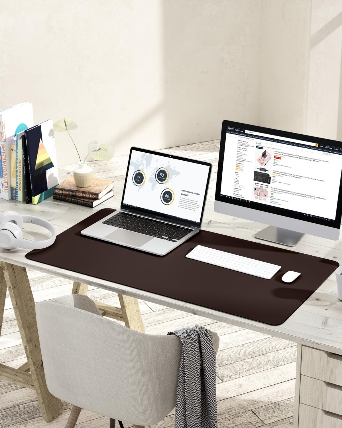YSAGi Non-Slip Leather Desk Pad L Size, Waterproof Laptop Computer Desk Keyboard Mat, Table Protector Blotter Mat, Large Mouse Pad for Office/Work/Home/Decor(Dark Brown, 35.4" x 17")