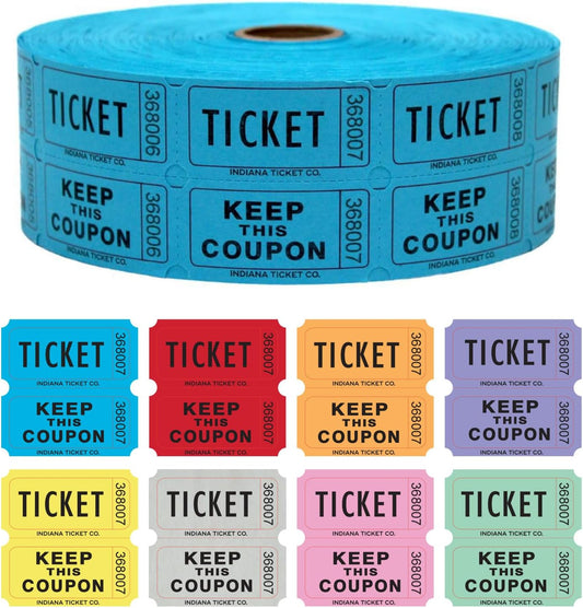 INDIANA TICKET CO. 2,000 Blue Raffle Tickets Double Roll, Premium Quality 50/50 Raffle Tickets, Tickets for Events, Carnivals, Door Prizes, Drinks and More