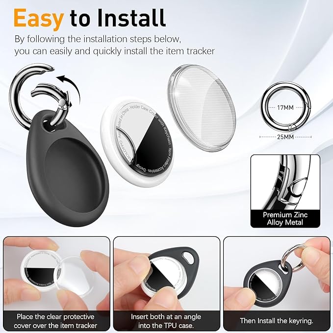 for AirTag Holder for Apple - 4 Pack for Air Tag Case, Waterproof Protective Cover with Secure Keychain Loop [Fit Tightly Design] [Hold Securely] GPS Tracker Accessories,Black/Orange/Blue/Red