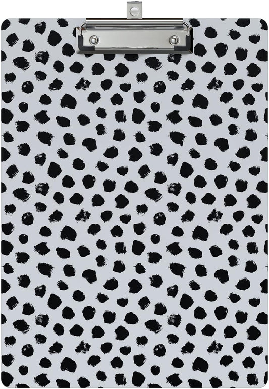 Cute Clipboard Wood Design Decorative A4 Letter Size Clip Boards for Classroom Office, Standard Size 9" x 12.5" with Low Profile Metal Clip - Black Dots