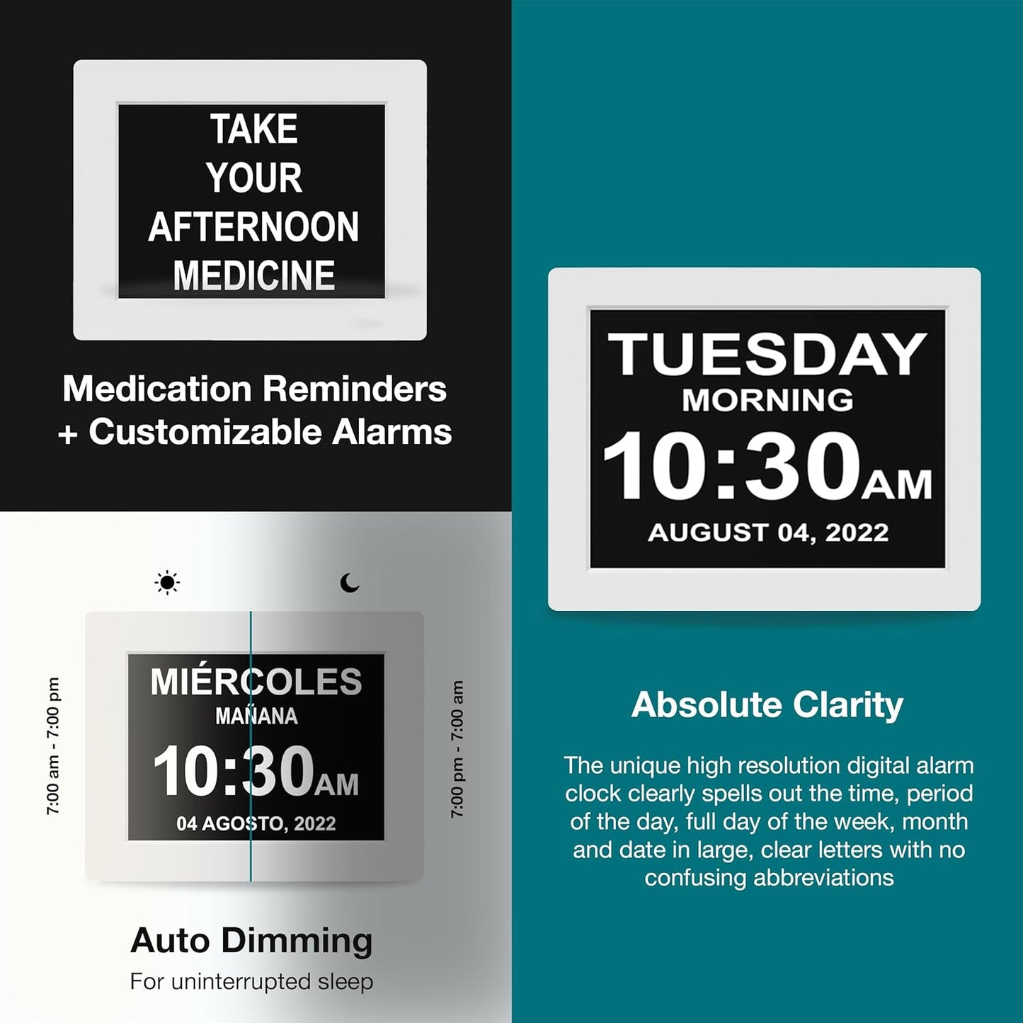 American Lifetime Dementia Clock 2025 Large Digital Display for Seniors with Day and Date, Alzheimer’s Calendar with Custom Alarms, 12-Inch Screen, Black