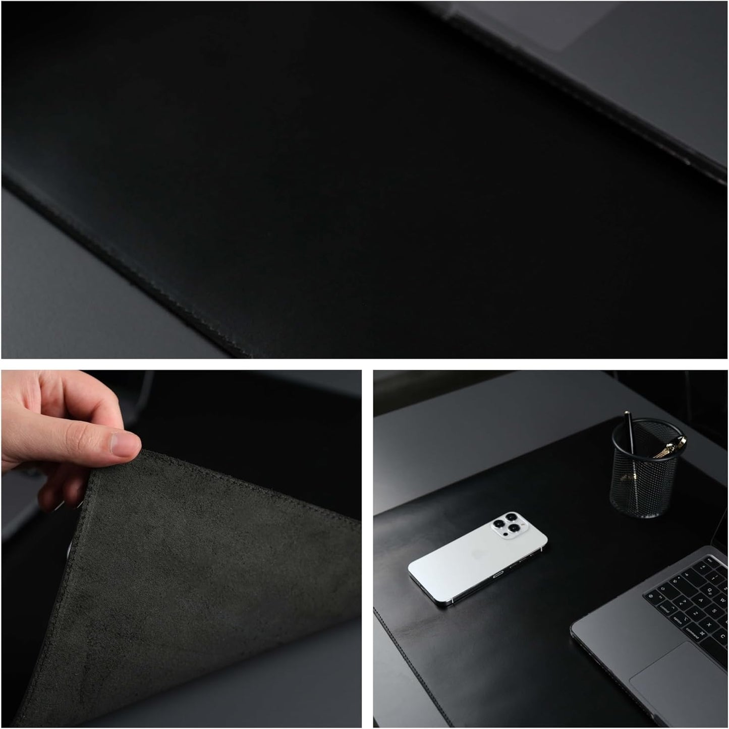 Jersey Genuine Calfskin Leather Desk Pad, Office Desk Mat with Non-Slip Bottom, Smooth Surface for Mouse & Keyboard, Desk Protector (36x19 inches) (Black)