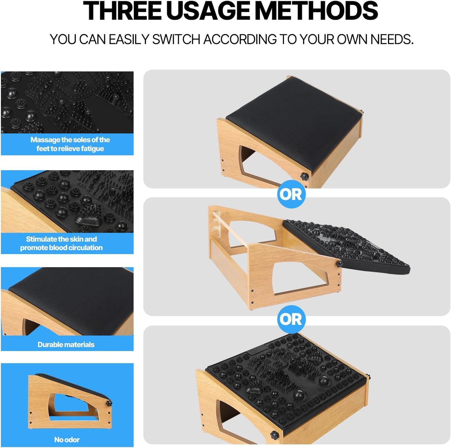 Ergonomic Foot Rest, 4 Adjustable Height Foot Stool,Footrest Under Desk， Flip Over Office Desk Foot Rest, Improving Posture, Promoting Blood Circulation（Natural）