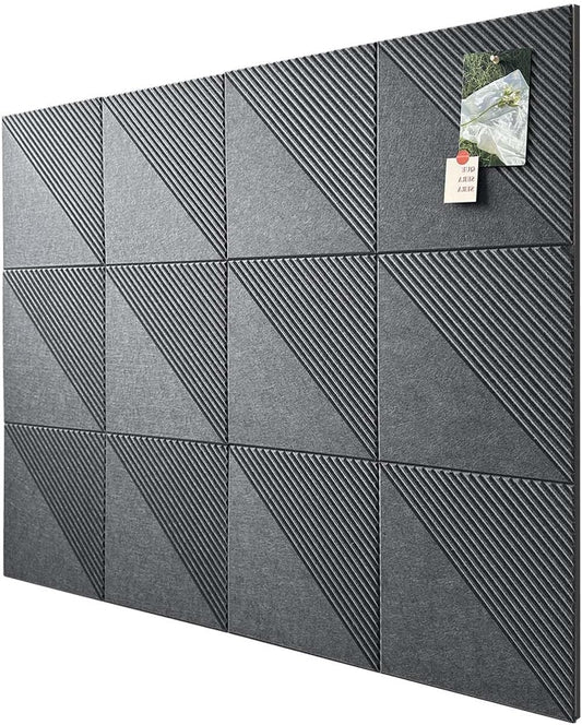 Large Cork Board for Walls 48"x 36", 12 Pack Felt Wall Tiles with Safe Removable Adhesive Tabs, Cork Board for Office,Pinboard Bulletin Board - Dark Gray